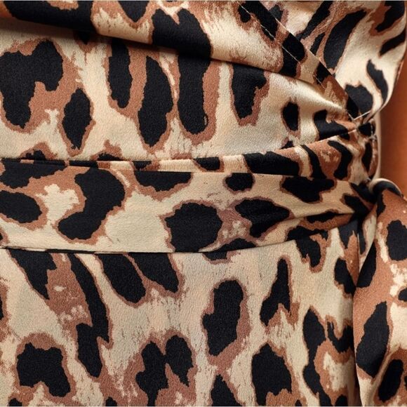 Lulus Wild Night Out Taupe Leopard Print Wrap Midi Dress | M - Picture 5 of 14